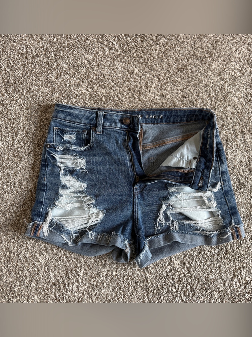 American Eagle Outfitters Ripped Dark Blue Denim Shorts
